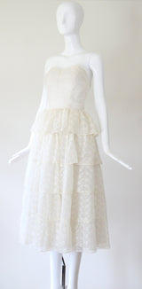 "Lace Tiers" Vintage 1950's Ivory Tulle & Lace Tier Dress UK 8 US 4
