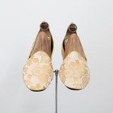 "Buttercream Brocade" Vintage 1950's Buttercream Brocade Floral Slippers UK 6 US 8 EU 39
