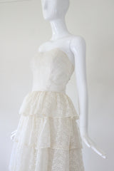 "Lace Tiers" Vintage 1950's Ivory Tulle & Lace Tier Dress UK 8 US 4