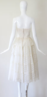 "Lace Tiers" Vintage 1950's Ivory Tulle & Lace Tier Dress UK 8 US 4