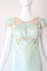 "Mermaid Blue Silk" Vintage 1930's Silk & Lace Gown UK 8 US 4