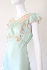 "Mermaid Blue Silk" Vintage 1930's Silk & Lace Gown UK 8 US 4