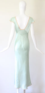 "Mermaid Blue Silk" Vintage 1930's Silk & Lace Gown UK 8 US 4