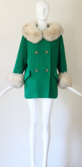 "True Green" Vintage 1960's Green Wool Coat UK 10-14 US 6-10
