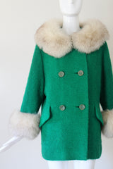 "True Green" Vintage 1960's Green Wool Coat UK 10-14 US 6-10