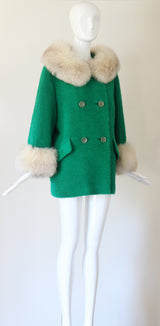 "True Green" Vintage 1960's Green Wool Coat UK 10-14 US 6-10