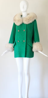 "True Green" Vintage 1960's Green Wool Coat UK 10-14 US 6-10
