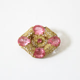 "Sugar Pink Rhinestones & Filigrée" Vintage 1930's Pink Rhinestone & Gold Filigrée Brooch