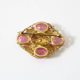 "Sugar Pink Rhinestones & Filigrée" Vintage 1930's Pink Rhinestone & Gold Filigrée Brooch