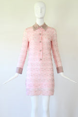 "Beaded Floral Lace" vintage 1960's Pink Floral Lace Beaded Dress UK 8 US 4