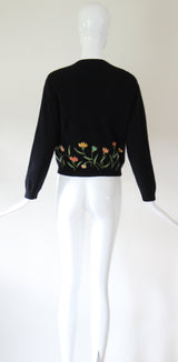 "Muted Embroidered Florals" Vintage 1950's Black Floral Embroidered Cardigan UK 12 US 8