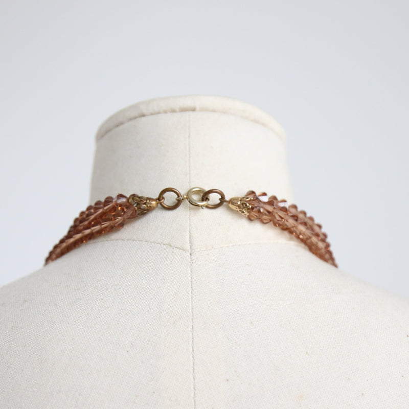 "Sparkling Bronze" Vintage 1960's Iridescent Bronze Glass Bead Longline Necklace