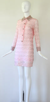 "Beaded Floral Lace" vintage 1960's Pink Floral Lace Beaded Dress UK 8 US 4