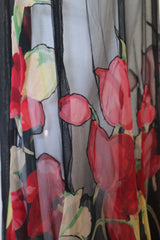 "Wild Tulips" Vintage 1930's Silk Chiffon & Voile Evening Gown UK 10 US 6
