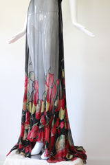 "Wild Tulips" Vintage 1930's Silk Chiffon & Voile Evening Gown UK 10 US 6