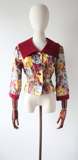 "Jewel Tone Lamé & Velvet" Vintage 1950's Jewel Tone Floral Lamé & Burgundy Velvet Jacket UK 12 US 8