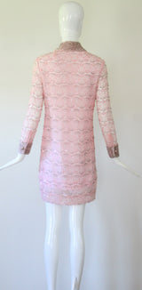 "Beaded Floral Lace" vintage 1960's Pink Floral Lace Beaded Dress UK 8 US 4