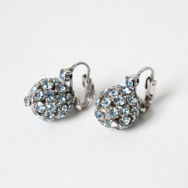 "Ice Blue Rhinestone Domes" Vintage 1950's Kramer of New York Ice Blue Rhinestone Clip on Earrings