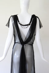 "Wild Tulips" Vintage 1930's Silk Chiffon & Voile Evening Gown UK 10 US 6