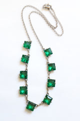"Emerald Glass" Vintage 1930's Emerald Green Bevelled Cut Glass Necklace
