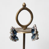 "Iridescent Climbers" Vintage 1950's Blue & Iridescent Rhinestone Climber Clip on Earrings