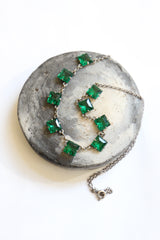 "Emerald Glass" Vintage 1930's Emerald Green Bevelled Cut Glass Necklace
