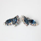 "Iridescent Climbers" Vintage 1950's Blue & Iridescent Rhinestone Climber Clip on Earrings