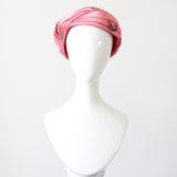 "Pink Pleated Satin" Vintage 1960's Pink Pleated Satin & Bead Turban