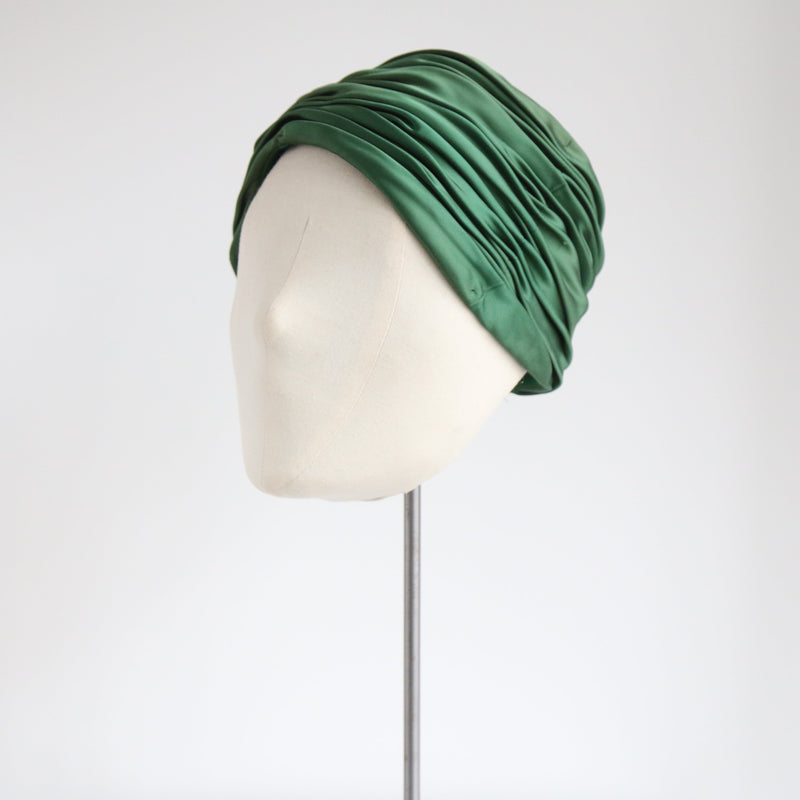 "Pine Green Pleats" Vintage 1960's Pine Green Pleated Silk Hat