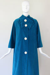 "Aqua Blue Velvet" vintage 1960's Aqua Blue Velvet & Pearl Button Coat UK 10-14 US 6-10