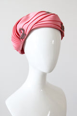 "Pink Pleated Satin" Vintage 1960's Pink Pleated Satin & Bead Turban