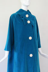 "Aqua Blue Velvet" vintage 1960's Aqua Blue Velvet & Pearl Button Coat UK 10-14 US 6-10