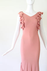 "Waterfall Pleats" Vintage 1930's Blush Crepe Silk Pleated Gown UK 8 US 4