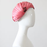 "Pink Pleated Satin" Vintage 1960's Pink Pleated Satin & Bead Turban