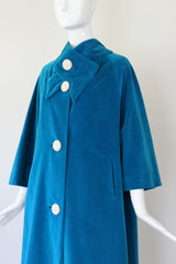 "Aqua Blue Velvet" vintage 1960's Aqua Blue Velvet & Pearl Button Coat UK 10-14 US 6-10