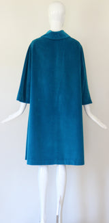 "Aqua Blue Velvet" vintage 1960's Aqua Blue Velvet & Pearl Button Coat UK 10-14 US 6-10