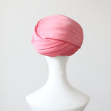 "Pink Pleated Satin" Vintage 1960's Pink Pleated Satin & Bead Turban