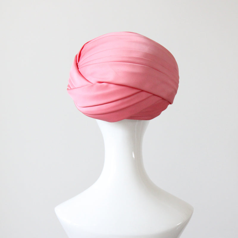 "Pink Pleated Satin" Vintage 1960's Pink Pleated Satin & Bead Turban