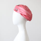 "Pink Pleated Satin" Vintage 1960's Pink Pleated Satin & Bead Turban