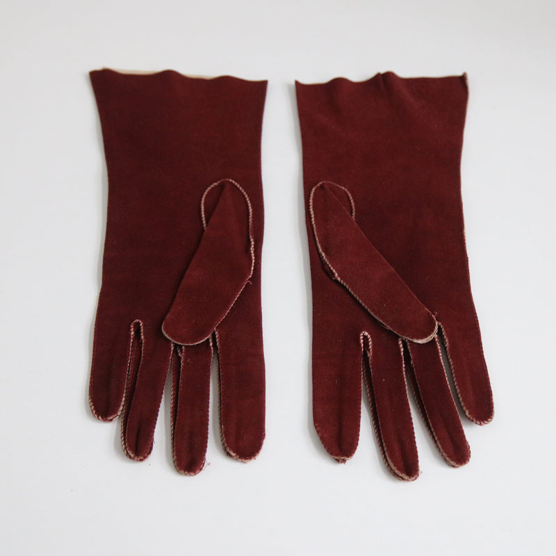 "Burgundy Suede" Vintage 1940's Burgundy Suede Gloves UK 6.5