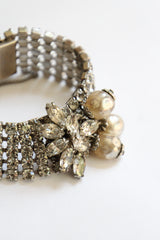 "Pearl Droplets & Rhinestones" vintage 1950's Rhinestone & Pearl Bracelet