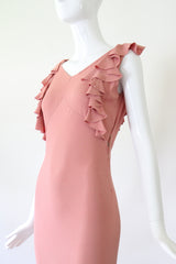 "Waterfall Pleats" Vintage 1930's Blush Crepe Silk Pleated Gown UK 8 US 4