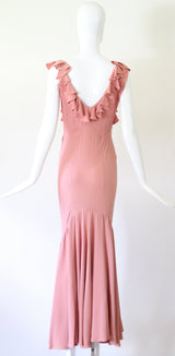 "Waterfall Pleats" Vintage 1930's Blush Crepe Silk Pleated Gown UK 8 US 4