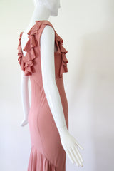 "Waterfall Pleats" Vintage 1930's Blush Crepe Silk Pleated Gown UK 8 US 4