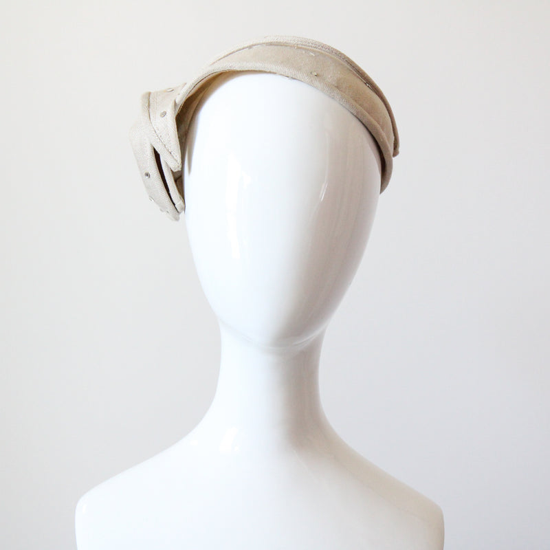 "Linen Lily" Vintage 1950's Linen & Rhinestone Lily Design Percher Hat