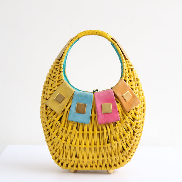 "Buttercup Yellow" Vintage 1950's Yellow Basket Bag