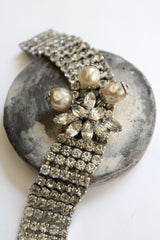 "Pearl Droplets & Rhinestones" vintage 1950's Rhinestone & Pearl Bracelet