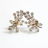 "Floral Spray" Vintage 1940's Floral Spray Rhinestone Clip on Earrings