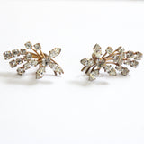 "Floral Spray" Vintage 1940's Floral Spray Rhinestone Clip on Earrings