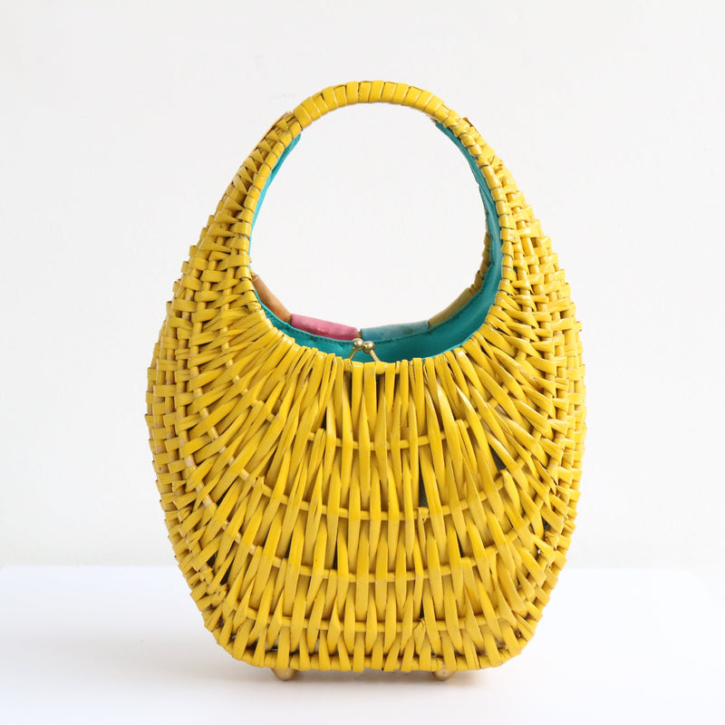 "Buttercup Yellow" Vintage 1950's Yellow Basket Bag